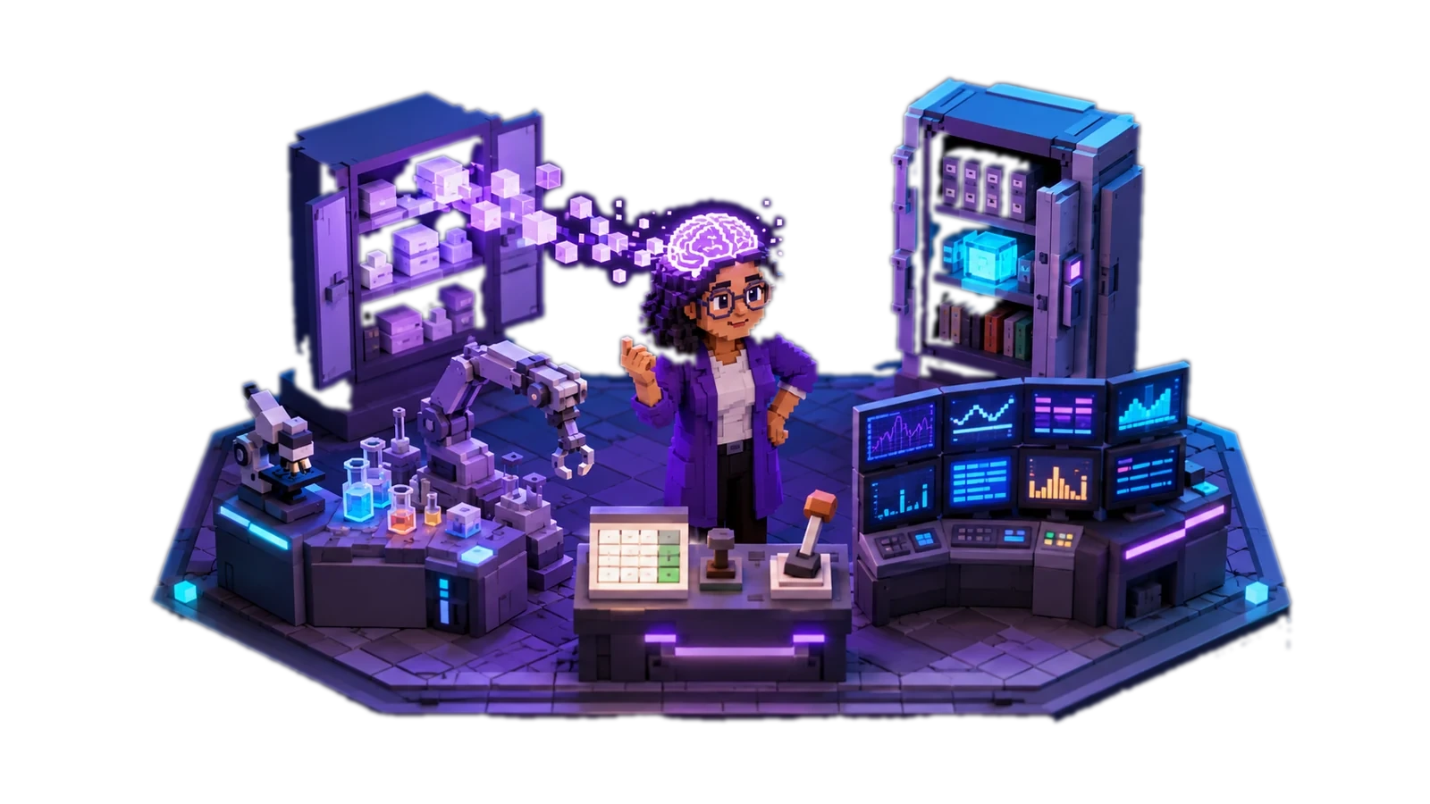 Laboratorio del arnés — escena voxel
